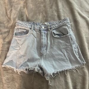 Zara Light Blue Frayed Hem Jean Shorts